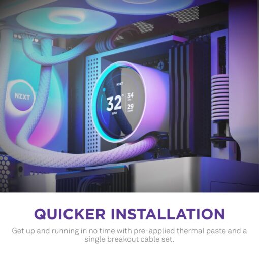 NZXT Kraken Elite 240 RGB 2024 - AIO CPU Liquid Cooler - 240mm Radiator - 2 x F120P Fans - Customizable 2.72" IPS LCD - NZXT Turbine Pump - AMD® AM5, AM4 - Intel® LGA 1851/1700, 1200/115X - White - Image 4