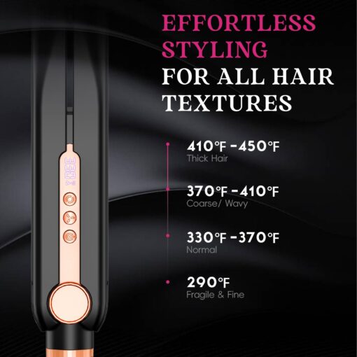 SKIMI Airflow Styler, Titanium Flat Iron Hair Straightener, Professional Curling Iron with Cooling Air Vents to Lock in Style, 5 Temps & Dual Voltage, Auto Off(Black & Champagne). - Image 7