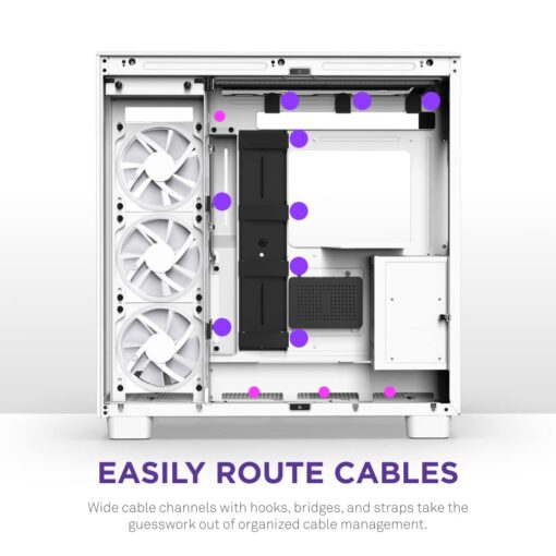 NZXT H9 Elite Dual-Chamber ATX Mid-Tower PC Gaming Case – Includes 3 x 120mm F120 RGB Duo Fans with Controller– Glass Front, Top & Side Panels 360mm Radiator Support Cable Management White - Image 2