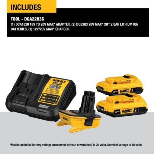 DEWALT 20V MAX Battery Adapter Kit, 18V to 20V, 2 Batteries and Charger Included (DCA2203C) - Image 5