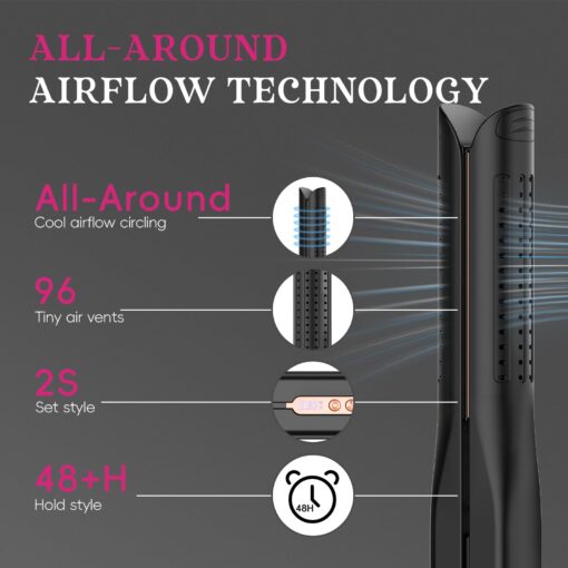 SKIMI Airflow Styler, Titanium Flat Iron Hair Straightener, Professional Curling Iron with Cooling Air Vents to Lock in Style, 5 Temps & Dual Voltage, Auto Off(Black & Champagne). - Image 3