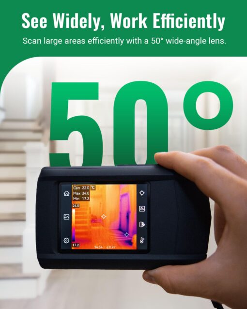 HP96 Thermal Imaging Camera, Super Resolution 240 x 240 Thermal Camera with Visual Camera, 96 x 96 IR Resolution, 3.5" Touch Screen, 25 Hz, Video and Audio Recording, 50° FOV, -4°F to 662°F - Image 2