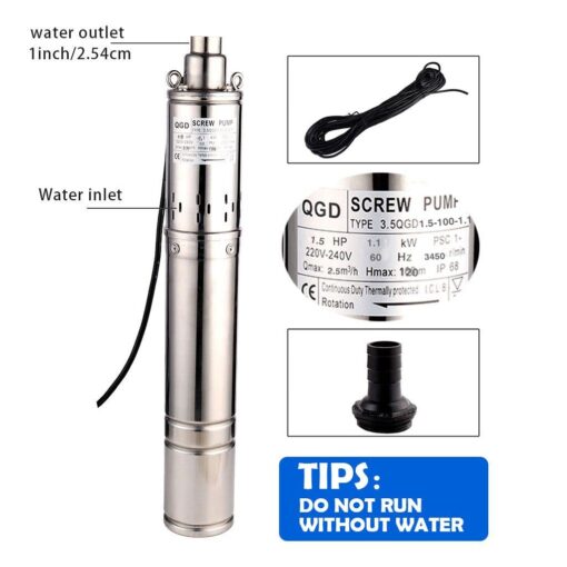 ZYIY 3.5" Deep Well Pump 1.5hp Screw Well Pump Submersible Well Water Pump 220-240V/60Hz Max.Head 120M/394ft Flow 11GPM Rotary Vertical Centrifugal Well Pump for Home Garden Agricultural,Pump for Well - Image 7