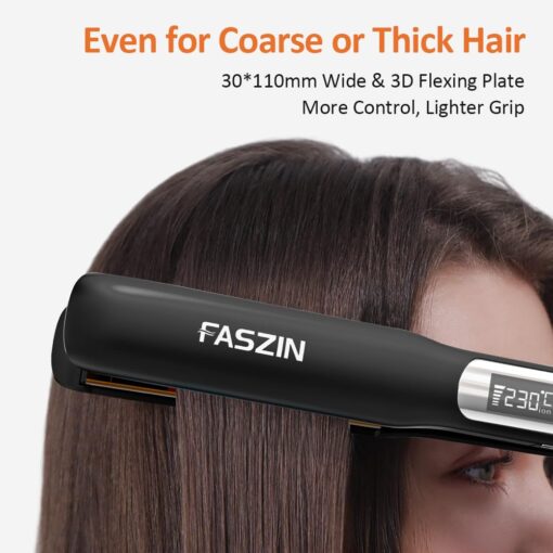 Faszin Professional Hair Straightener, 1.18 inch Ionic Titanium Plate, 20S Fast Heat Up Flat Iron with Clear LED Display, 2 in 1 Straightener and Curler Styling Tool for Straighten Hair (Black) - Image 5