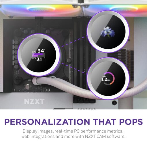 NZXT Kraken 240 RGB - 240mm AIO CPU Liquid Cooler - Customizable 1.54"" Square LCD Display for Images, Performance Metrics - High-Performance Pump - 2 x F120 RGB Core Fans - White - Image 9