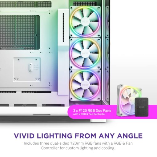 NZXT H9 Elite Dual-Chamber ATX Mid-Tower PC Gaming Case – Includes 3 x 120mm F120 RGB Duo Fans with Controller– Glass Front, Top & Side Panels 360mm Radiator Support Cable Management White - Image 6