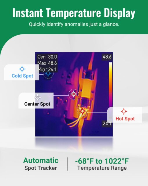 HP96 Thermal Imaging Camera, Super Resolution 240 x 240 Thermal Camera with Visual Camera, 96 x 96 IR Resolution, 3.5" Touch Screen, 25 Hz, Video and Audio Recording, 50° FOV, -4°F to 662°F - Image 7