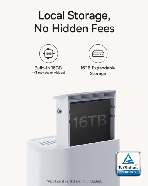Baseus Wireless Cameras for Home Security, N1 4-Cam Kit with 2K Clarity, No Monthly Fee, 16TB Expandable Local Storage, 210-Day Battery Life, Spotlight & Alarm, Works with Alexa and Google Home - Image 7