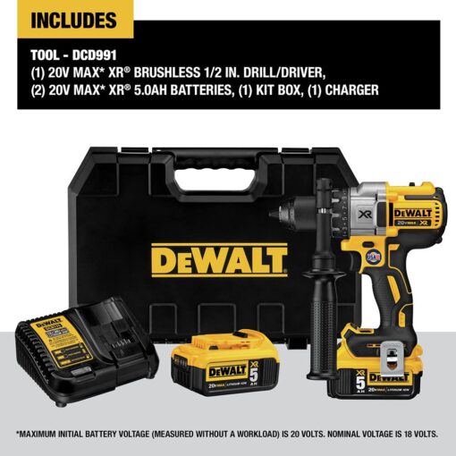DEWALT 20V MAX XR Brushless Drill/Driver 3-Speed, Premium 5.0Ah Kit, Cordless (DCD991P2) - Image 8