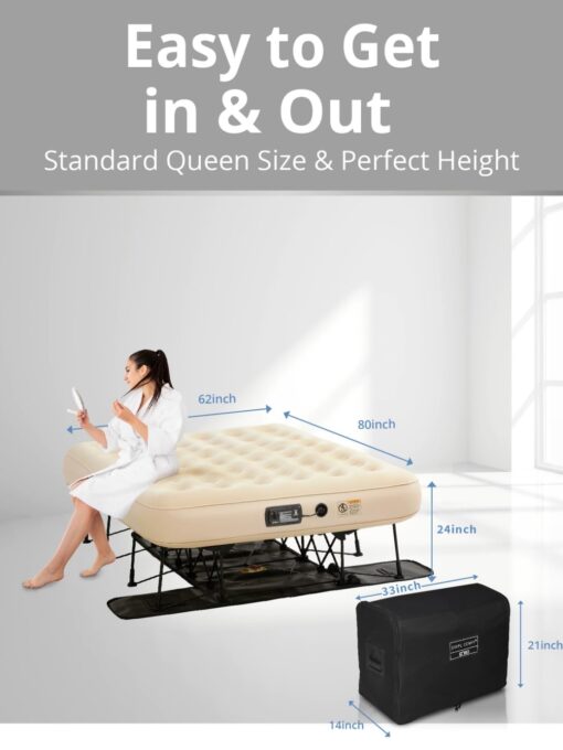 Simpli Comfy Queen EZ Bed Self-Inflating Air Mattress with Built-in Frame, Pump and Wheeled Case, Blow Up Inflatable Rolling Air Bed on Wheels (02.Queen) - Image 3