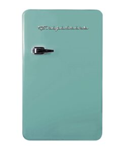 Frigidaire Retro Compact Refrigerator with Chiller, 3.2 cu ft Countertop Fridge, Built-In Bottle Opener, Rounded Corners, Premium, for Office, Bedroom, Dorm Room, Cabin, 18.5D x 20W x 31.5H (Mint)