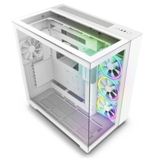 NZXT H9 Elite Dual-Chamber ATX Mid-Tower PC Gaming Case – Includes 3 x 120mm F120 RGB Duo Fans with Controller– Glass Front, Top & Side Panels 360mm Radiator Support Cable Management White