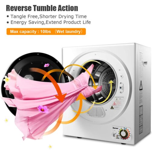 COSTWAY GYJ25-78 110V Electric Portable Clothes Stainless Steel Tub Laundry Dryer, for 4 Automatic Drying Mode, White - Image 9