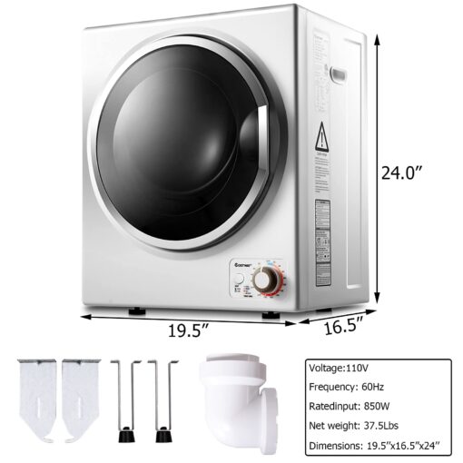 COSTWAY GYJ25-78 110V Electric Portable Clothes Stainless Steel Tub Laundry Dryer, for 4 Automatic Drying Mode, White - Image 5