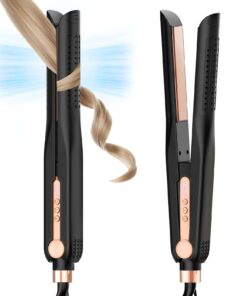 SKIMI Airflow Styler, Titanium Flat Iron Hair Straightener, Professional Curling Iron with Cooling Air Vents to Lock in Style, 5 Temps & Dual Voltage, Auto Off(Black & Champagne).