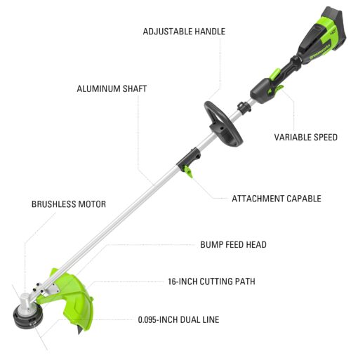 Greenworks 40V 16" Brushless Cordless String Trimmer (Attachment Capable - Gen 2), 4.0Ah Battery and Charger Included - Image 9
