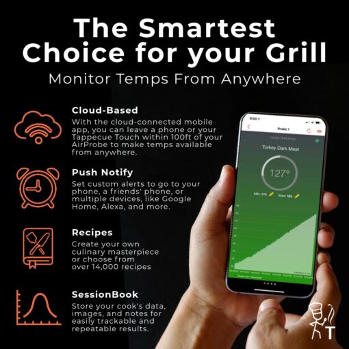 Tappecue Touch Wi-Fi Meat Thermometer with 1 x Dual Sensor Probe and 1 x AirProbe for Cooking, Internet Enabled Cloud Storage & Alarm, Works with Android & iOS Apps - Image 8