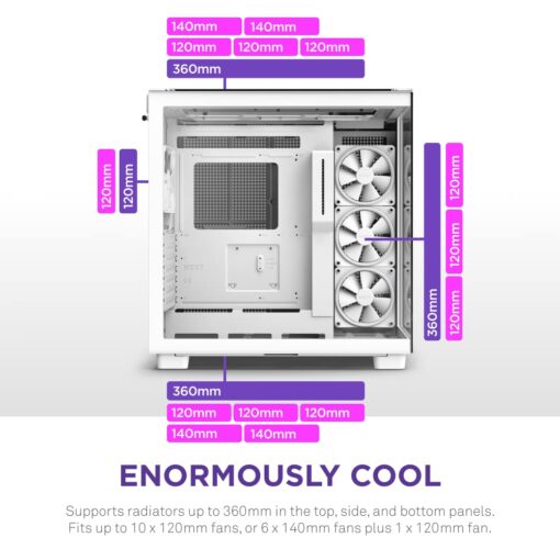 NZXT H9 Elite Dual-Chamber ATX Mid-Tower PC Gaming Case – Includes 3 x 120mm F120 RGB Duo Fans with Controller– Glass Front, Top & Side Panels 360mm Radiator Support Cable Management White - Image 4