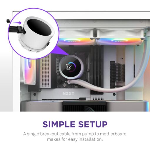 NZXT Kraken 240 RGB - 240mm AIO CPU Liquid Cooler - Customizable 1.54"" Square LCD Display for Images, Performance Metrics - High-Performance Pump - 2 x F120 RGB Core Fans - White - Image 4