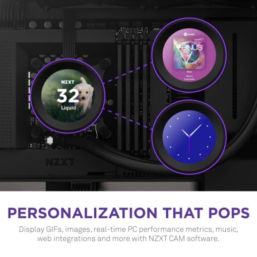 NZXT Kraken Elite 240 - RL-KN24E-B1 - 240mm AIO CPU Liquid Cooler - Customizable 2.36" LCD Display for Images, Performance Metrics and More - High-Performance Pump - 2 x F120P Fans - Black - Image 9