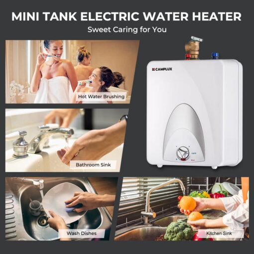 CAMPLUX Electric Mini Tank Water Heater 2.5 Gallons (ME25), Eliminate Time for Hot Water - Shelf, Wall or Floor Mounted - Image 6