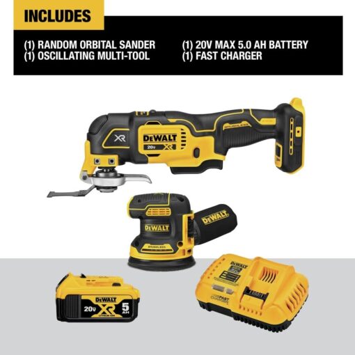 DEWALT 20V MAX Orbital Sander and Oscillating Tool, Cordless Woodworking 2-Tool Set with 5ah Battery and Charger (DCK202P1) - Image 8