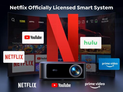 [1200 ANSI/Netflix-Licensed/36W Dolby Audio] Smart Projector with WiFi 6 and 2-Way Bluetooth, Auto Focus & Keystone, TOPTRO X9 4K Supported Outdoor Movie Projector, Gray - Image 4