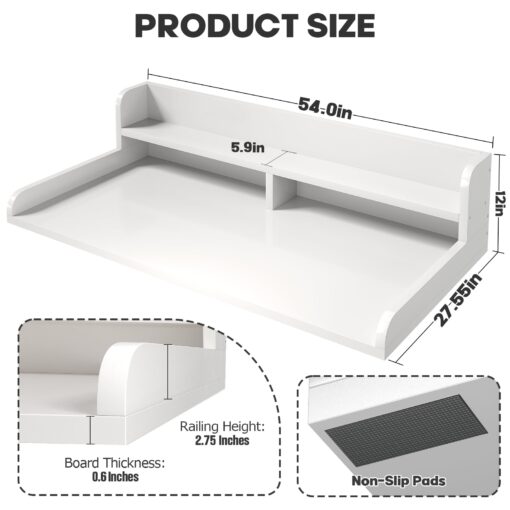 Corbyles 2-Tier Washer Dryer Countertop with 2.75"H Edge Rails, 54" W x 27.55" D Laundry Countertop for Folding Clothes, Washer and Dryer Topper with Non-Slip Pad (White) - Image 3