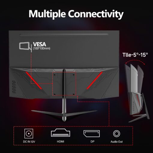 ZZA Gaming Monitor 27 Inch Curved, 280Hz| 240HZ|1ms| Computer Monitor FHD|1080P| 90% DCI-P3,100% sRGB,PC Monitor FreeSync| HDMI|HDR|Low Blue Light| HDMI|DP Ports| VESA Mount| Metal Stand - Image 3