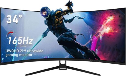 ZZA 34" UltraWide Curved QHD Monitor - Immersive Gaming Experience with 165Hz Refresh Rate, VA Panel, and AMD FreeSync Premium | HDR10 | 99% sRGB | 3440x1440 - Image 2