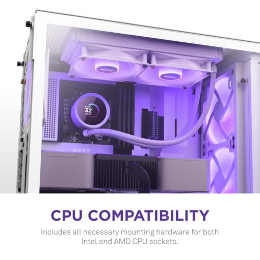NZXT Kraken 240 RGB - 240mm AIO CPU Liquid Cooler - Customizable 1.54"" Square LCD Display for Images, Performance Metrics - High-Performance Pump - 2 x F120 RGB Core Fans - White - Image 2