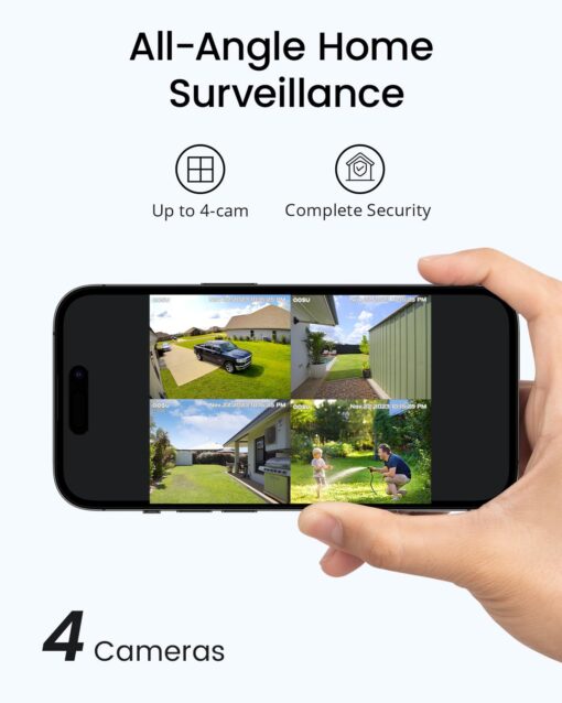 AOSU 3K/5MP Solar Security Cameras Outdoor Wireless, Ultra HD Video Home Security System 4-Cam Kit with 166° Ultra Wide Angle, Cam-to-Cam Sync, Color Night Vision, Spotlight & Siren, No Monthly Fees - Image 2