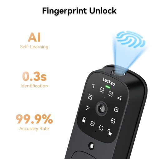 Video Smart Lock with Doorbell, 6 in 1 Keyless Entry Door Lock, Built-in WiFi Camera Deadbolt Lock for Front Door, Fingerprint, Keypad Code, App Control, Voice Control, Auto Lock, IP65, Video Calling - Image 3