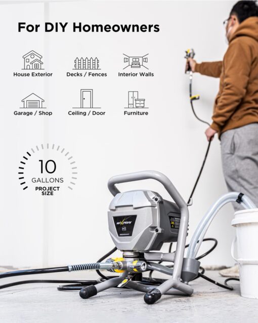 MaXpray M1 Airless Paint Sprayer, Highly Efficient Thinning-Free Minimal Overspray for Up to 10 Gallon DIY Painting Projects Home Interior & House Exterior, Comes with Sprayer Accessories - Image 7