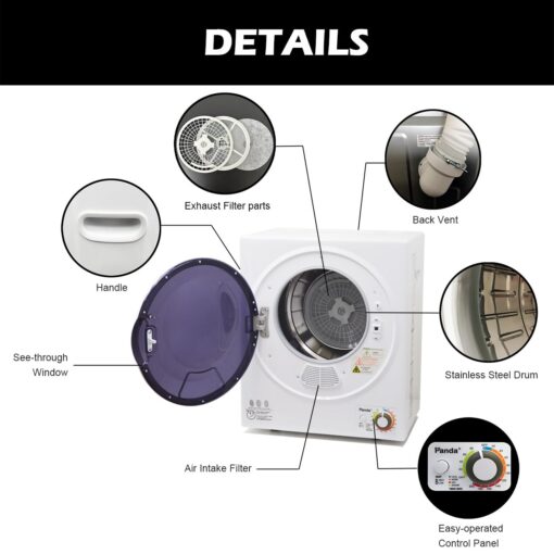 Panda 110V 850W Electric Compact Portable Clothes Laundry Dryer with Stainless Steel Tub Apartment Size 1.5 cu.ft - Image 6