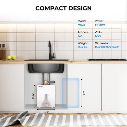CAMPLUX Electric Mini Tank Water Heater 2.5 Gallons (ME25), Eliminate Time for Hot Water - Shelf, Wall or Floor Mounted - Image 5