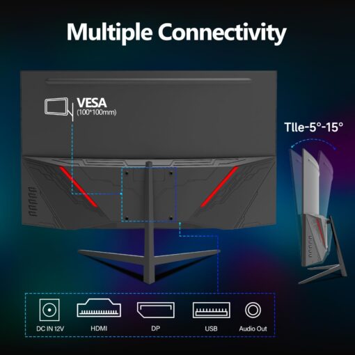 ZZA 32-Inch QHD Curved Gaming Monitor - 2K Resolution, 165Hz/180Hz Refresh Rate, 1ms Response Time, FreeSync & G-Sync, HDR10, 122% sRGB Coverage, DP/HDMI, VESA Mount Compatible - Image 2