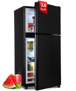 Zyerch FLS-90-BLACK Apartment Size 4.0 Cu. Ft. Mini Dorm Fridge Adjustable Thermostat & Shelves Small Refrigerator with Freezer for College, Office, Kitchen, Black, 3.6 Cu.Ft