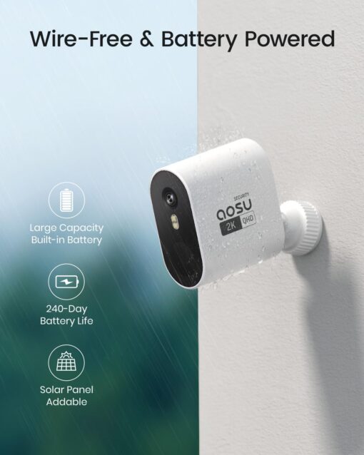 AOSU Security Cameras Wireless Outdoor Home System, True 2K HD Night Vision, No Subscription, 240-Day Battery Life, 166° Wide View, Spotlight & Siren Alarm, Motion Alert, Support 2.4G & 5G WiFi Router - Image 7