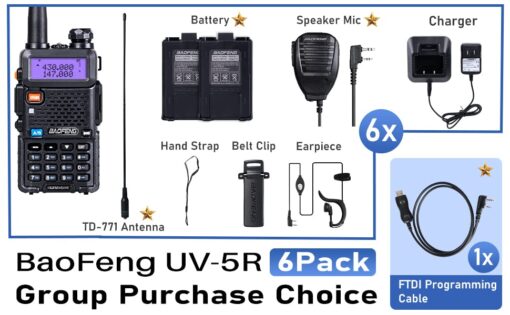 BaoFeng Radio UV-5R 8W Ham Radio (6 Pack) 144-148Mhz/420-450Mhz + 1pcs TIDRADIO Driver Free Programming Cable + 12pcs 1800mAh Batteries BaoFeng Walkie Talkie - Image 3