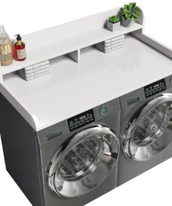 Corbyles 2-Tier Washer Dryer Countertop with 2.75"H Edge Rails, 54" W x 27.55" D Laundry Countertop for Folding Clothes, Washer and Dryer Topper with Non-Slip Pad (White)