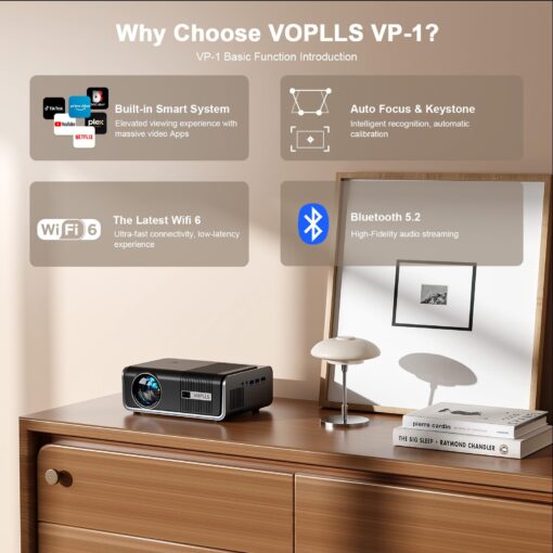 [Netflix Official & Auto Focus/Keystone] Smart Projector with WiFi and Bluetooth, VOPLLS 700ANSI Native 1080P Outdoor Projector, 50% Zoom Home Theater Movie Projector for Bedroom/iOS/Android - Image 2