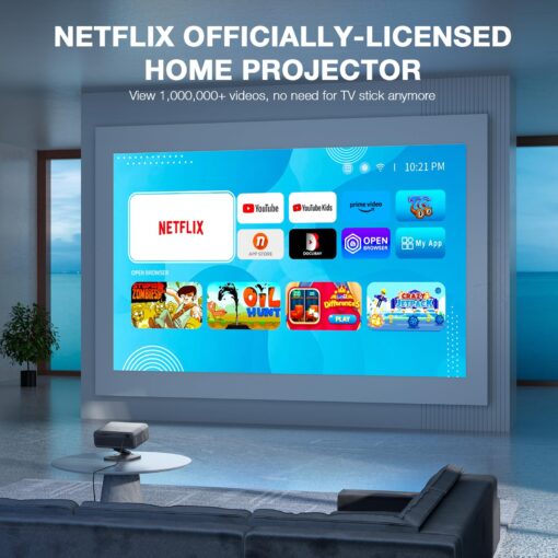 [Netflix Officially&AI Auto Focus]AuKing Smart Projector with Wifi and Bluetooth,Auto Focus&Keystone Projector 4K, 3D DoIby Audio, 800ANSI Outdoor Projector with Omnidirectional Rotating Stand(Grey) - Image 7