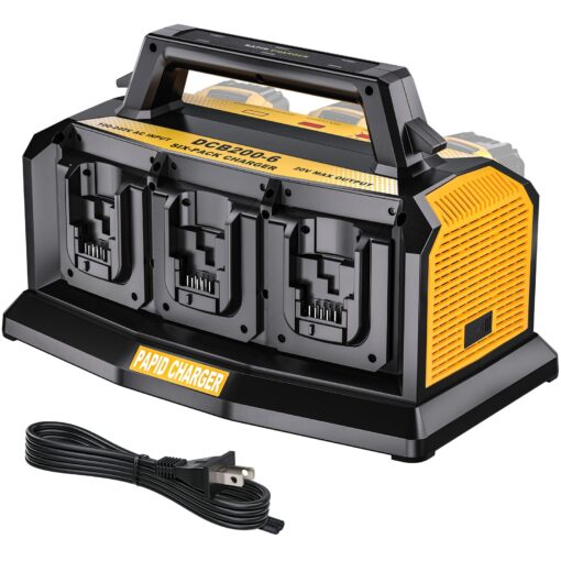 Adisipsoarin Super Battery Charger for Dewalt 20v Battery, 6-Ports Simultaneous Rapid Charger Station Compatible with Dewalt 20v Lithium Ion Battery and Tools DCB104 Charger