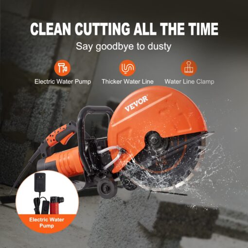 VEVOR Electric Concrete Saw, 14 in Circular Saw Cutter with 5 in Cutting Depth, Wet/Dry Disk & Demolition Jack Hammer, 2200W Electric Jackhammer Heavy Duty, 1350 BPM Concrete Breaker 4pcs - Image 5