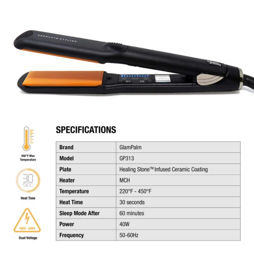 GlamPalm GlamPalm Flat Iron, 1 1/4" Hair Straightener with Digital LCD. Classic Ceramic Coated Plates with Adjustable Temperature Straightens & Curls for Smooth and Silky Hairstyle. Heats Up - Image 9