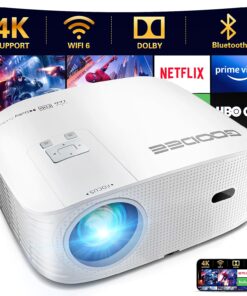 GooDee Smart 4K 1080P Projector - Video Projector with WiFi and Bluetooth, Movie Outdoor Projector for Home Theater Dolby Audio Zoom Portable Projector TV Stick, Netflix/Amazn Prime Video Certified