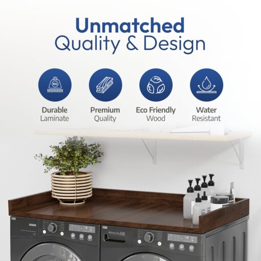 OfficeSimpli Washer Dryer Countertop, Made in USA, Non-Slip Pads, Laundry Room Wood Topper, Washer Dryer Cover for Top, Laundry Guard, Laundry Countertop (California Walnut, Standard (27.5" x 54")) - Image 2