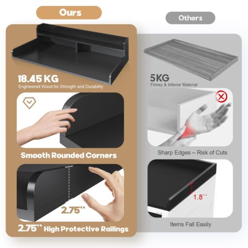 Corbyles 2-Tier Washer Dryer Countertop with 2.75"H Edge Rails, 54" W x 27.55" D Laundry Countertop for Folding Clothes, Washer and Dryer Topper with Non-Slip Pad (Black) - Image 7