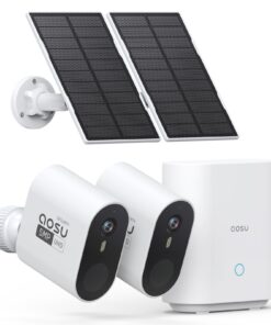 AOSU 3K/5MP Solar Security Cameras Wireless Outdoor, Ultra-Wide-Angle, Cam-to-Cam Track & Sync, Home Security System with Color Night Vision, Spotlight Smart Alarm, No Subscription, 2.4G & 5G WiFi